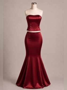 Vintage Y2K Nicole Miller Vintage Dark Red Satin Evening Skirt Set